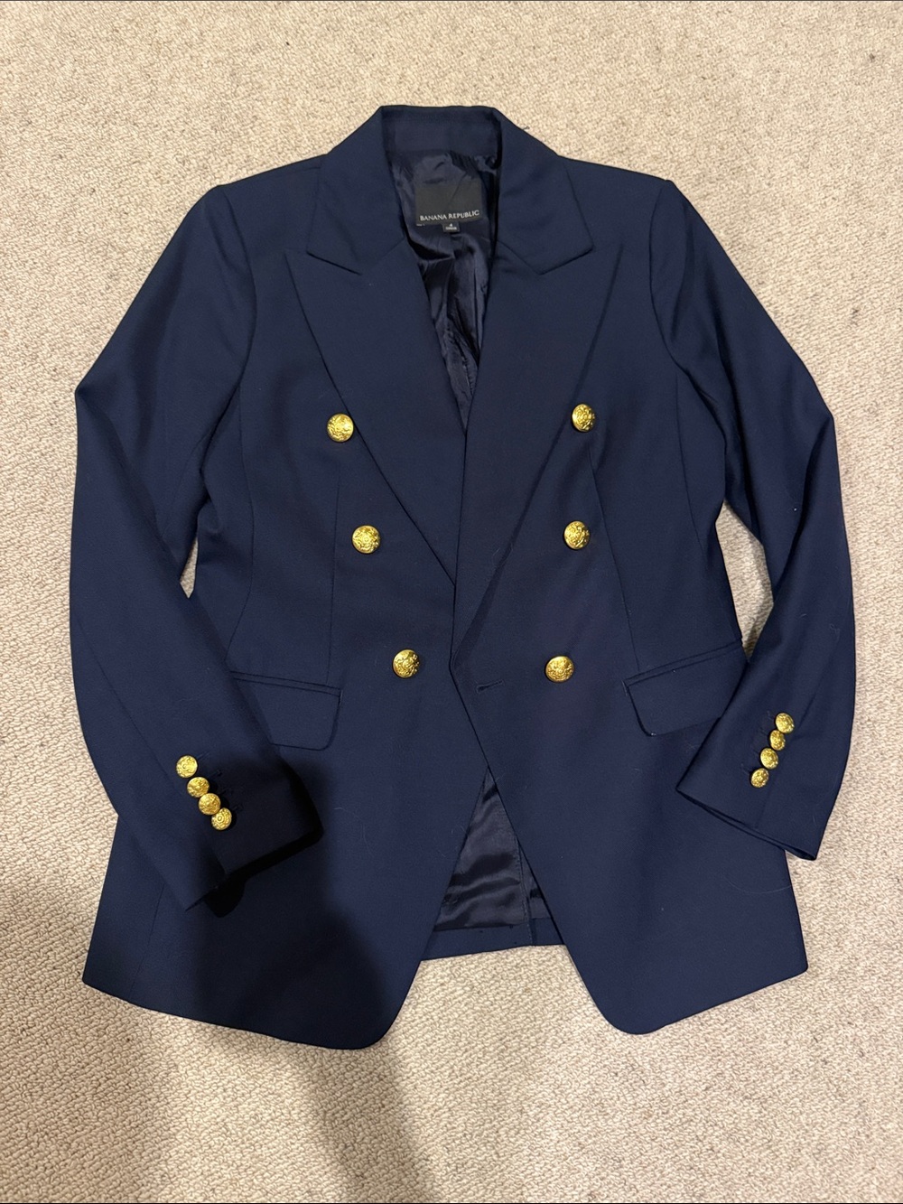 Banana Republic Navy Double-Breasted Captain’s Blazer with Gold Buttons - Picture 3 of 6